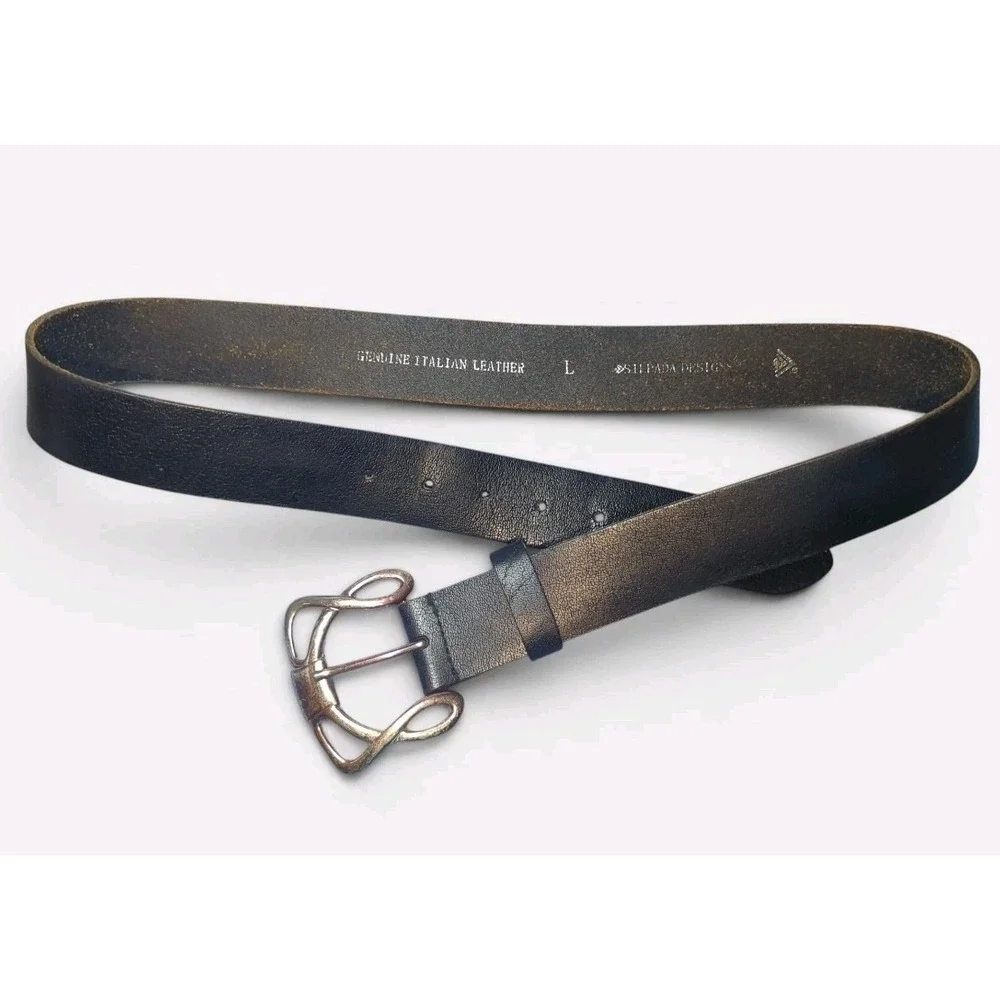 Vintage Silpada Italian Leather Black Silver Tone Buckle Belt Women's Large 34